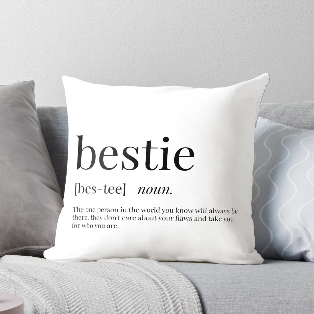 "Bestie Definition Pillow - Typographic Home Decor with Best Friend Design"