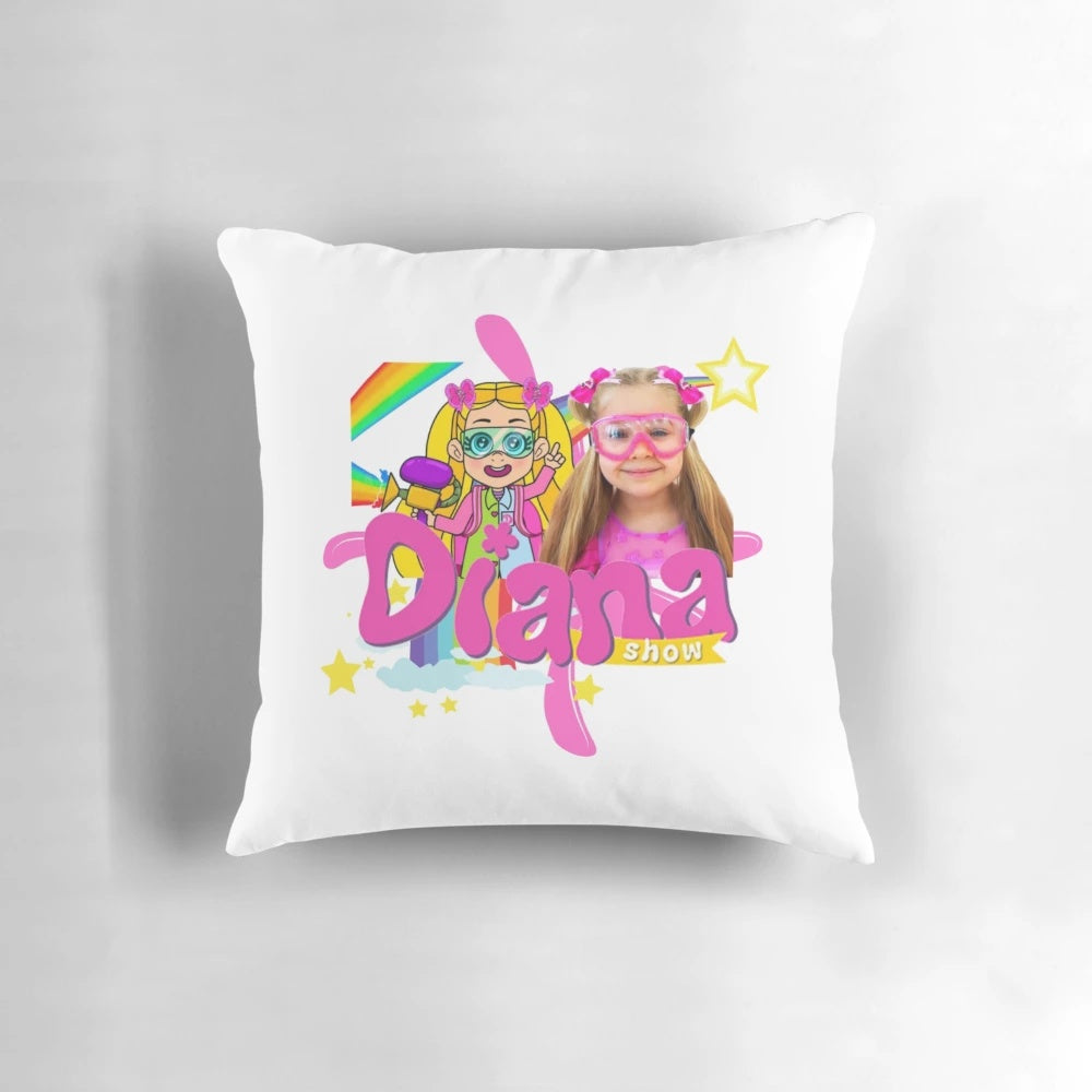 Colorful and playful pillow featuring characters from the popular YouTube channel The Kids Diana Show