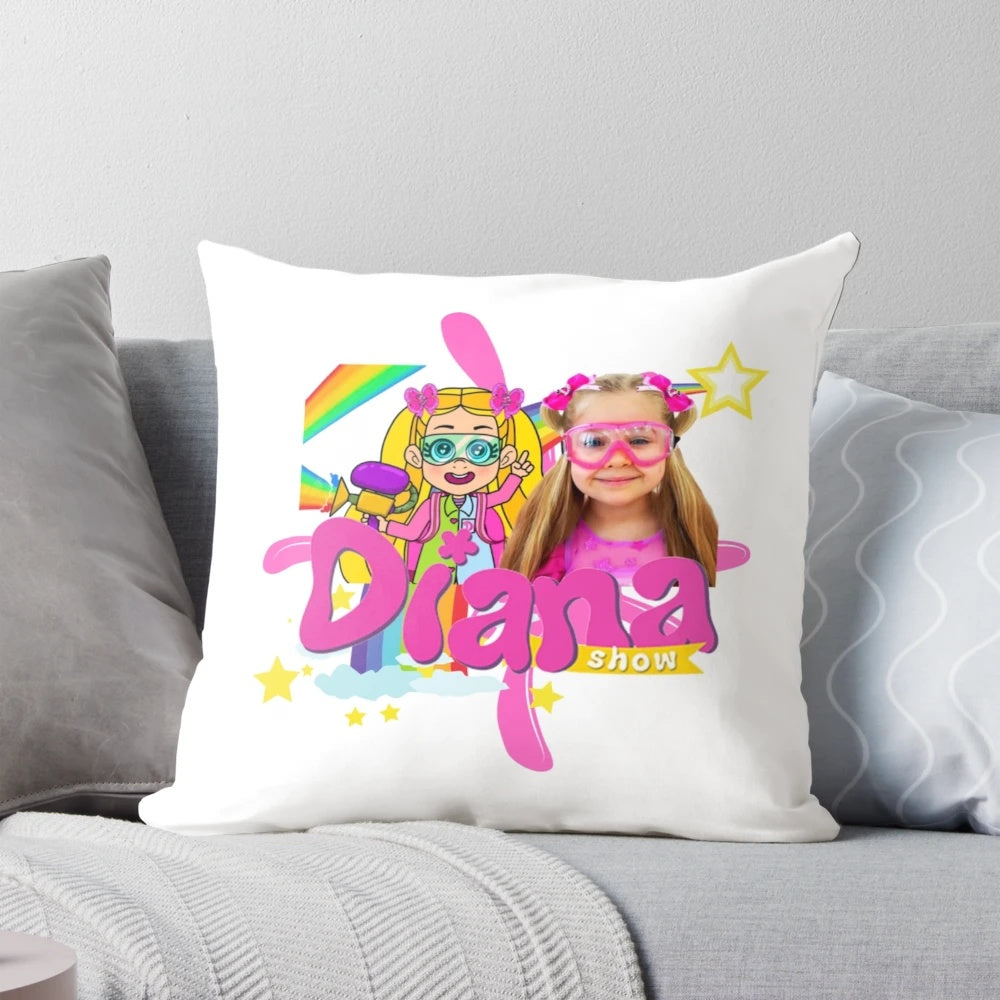 Colorful and playful pillow featuring characters from the popular YouTube channel The Kids Diana Show