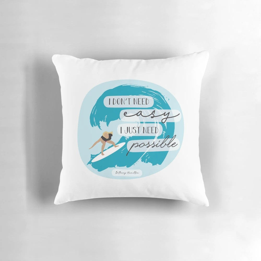 Bethany Hamilton inspirational surfer girl pillow featuring a motivational quote