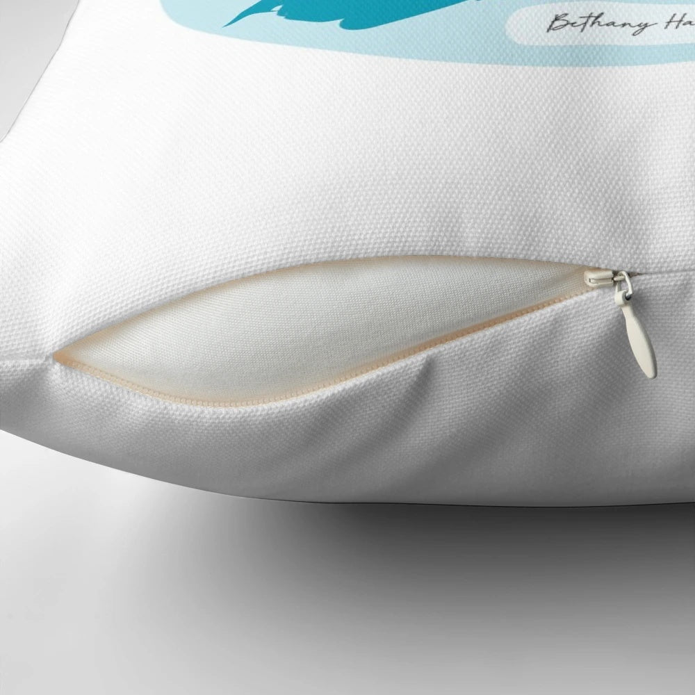 Bethany Hamilton inspirational surfer girl pillow featuring a motivational quote