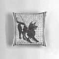 Ancient Roman mosaic depicting a "Beware of Dog" sign, showcased on a decorative throw pillow.