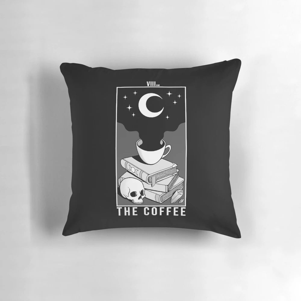 Dark and mysterious coffee pillow with occult and gothic design elements