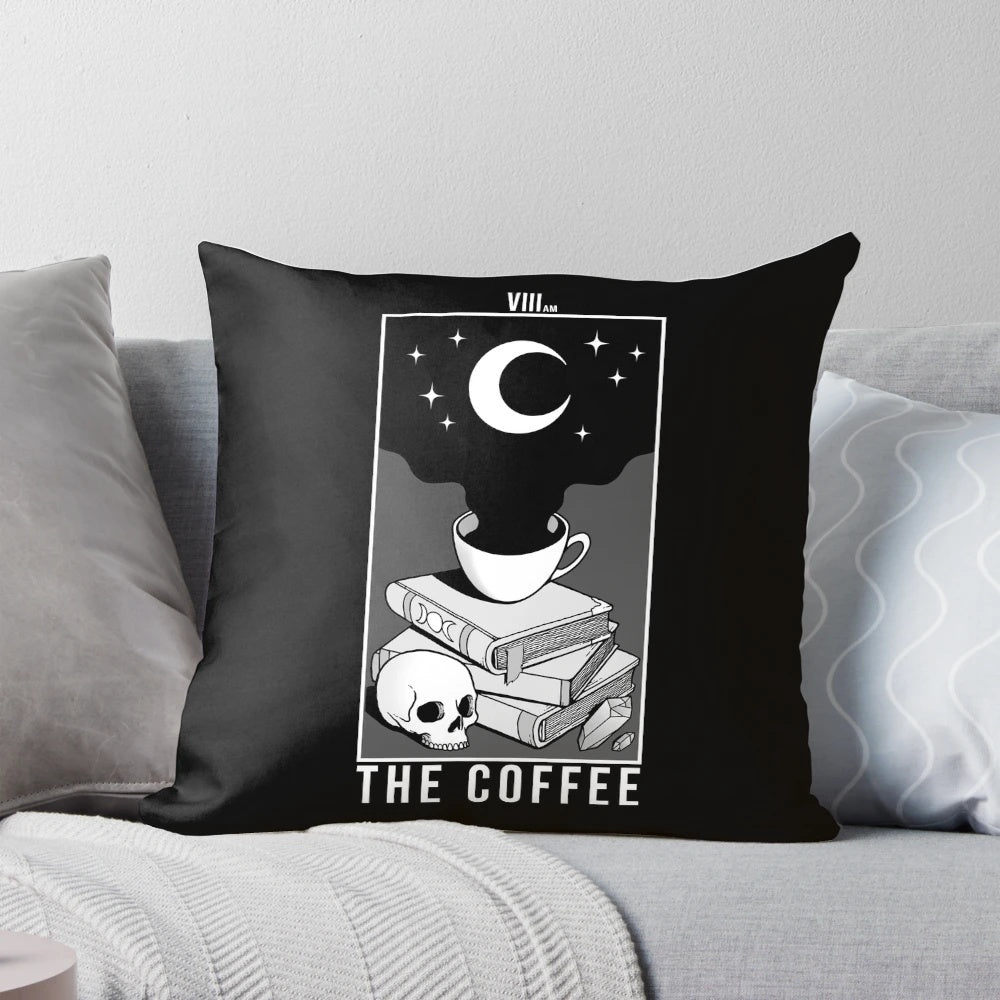 Dark and mysterious coffee pillow with occult and gothic design elements