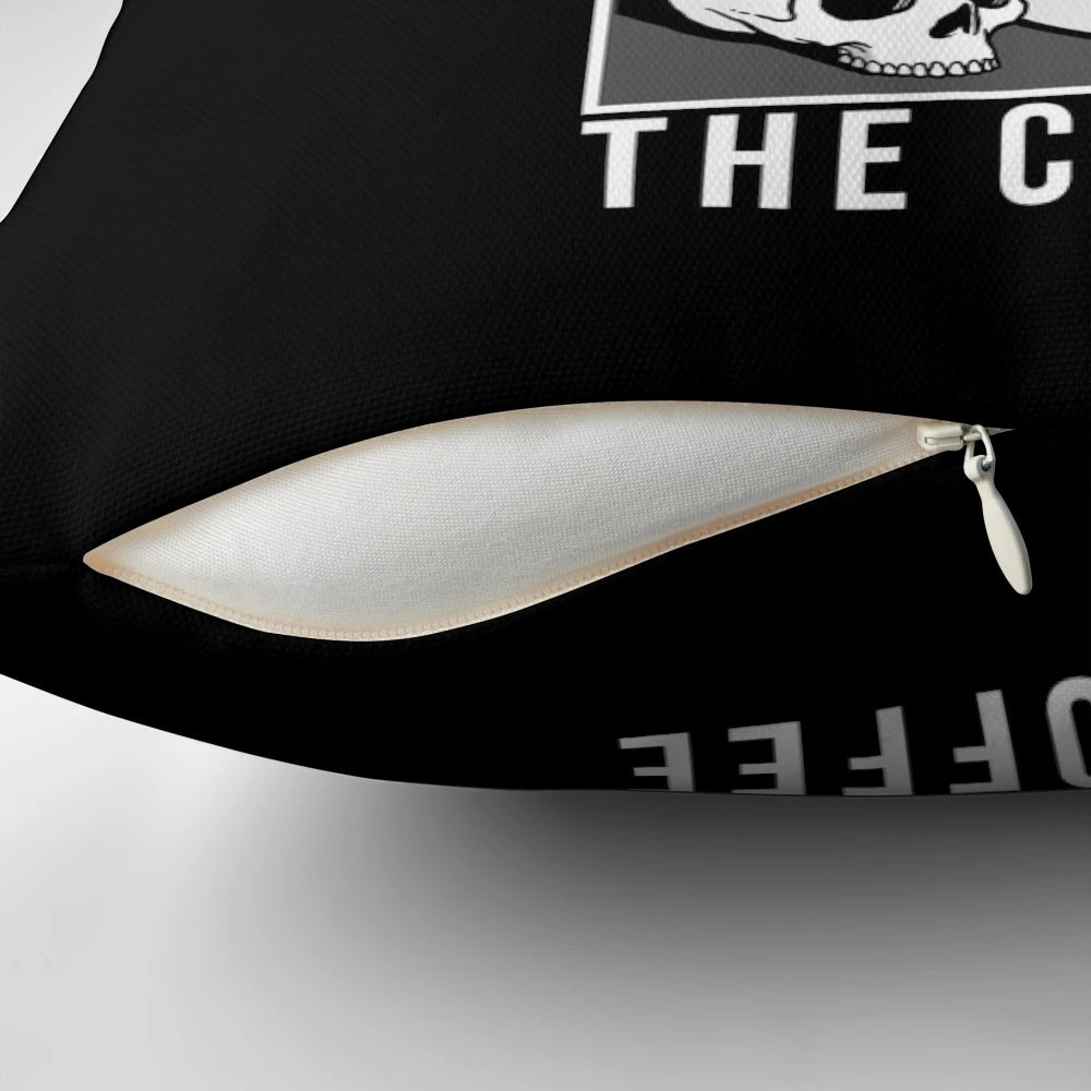 Dark and mysterious coffee pillow with occult and gothic design elements