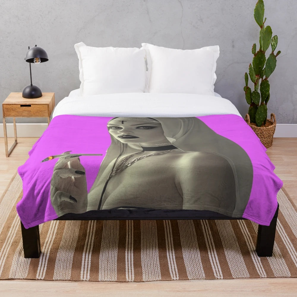 Plush blanket featuring a dark fantasy gothic nun design