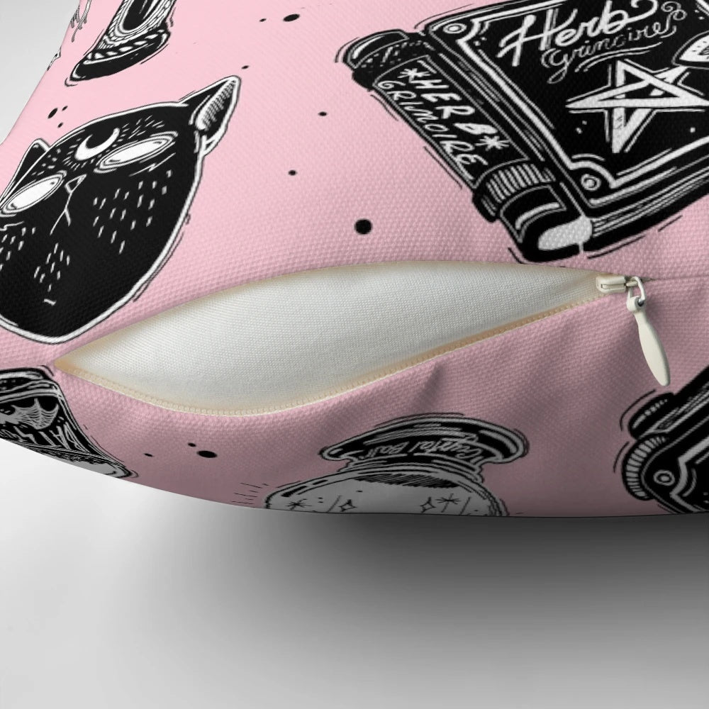 Bewitching witchy pillow featuring spooky doodles and patterns for a mystical, supernatural home décor touch.