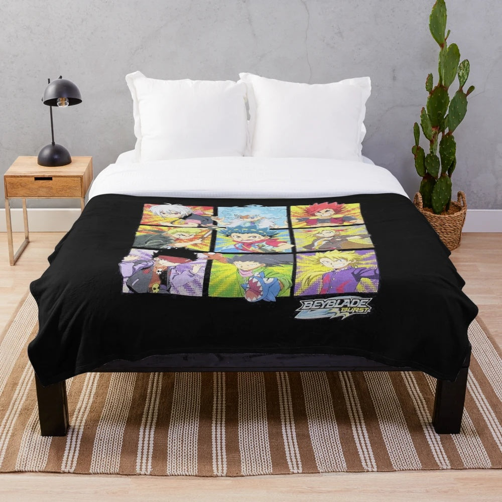 Beyblade Burst-inspired character grid plush blanket