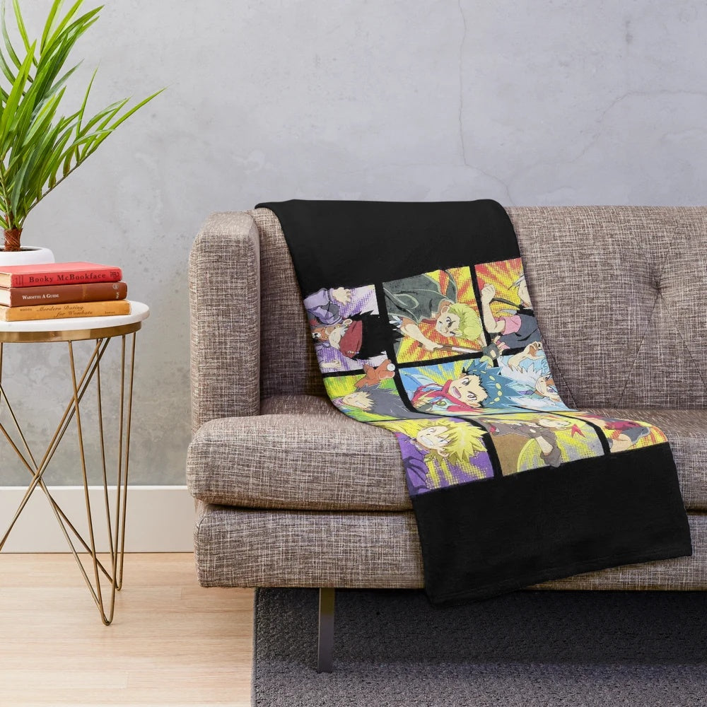 Beyblade Burst-inspired character grid plush blanket