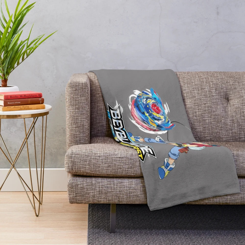 Beyblade-inspired plush blanket featuring the anime/manga art style