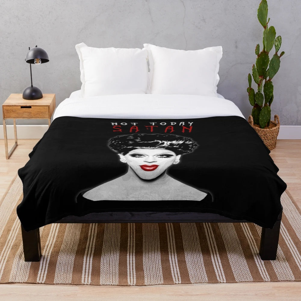 Bianca Del Rio-inspired plush blanket with "Not Today Satan" design
