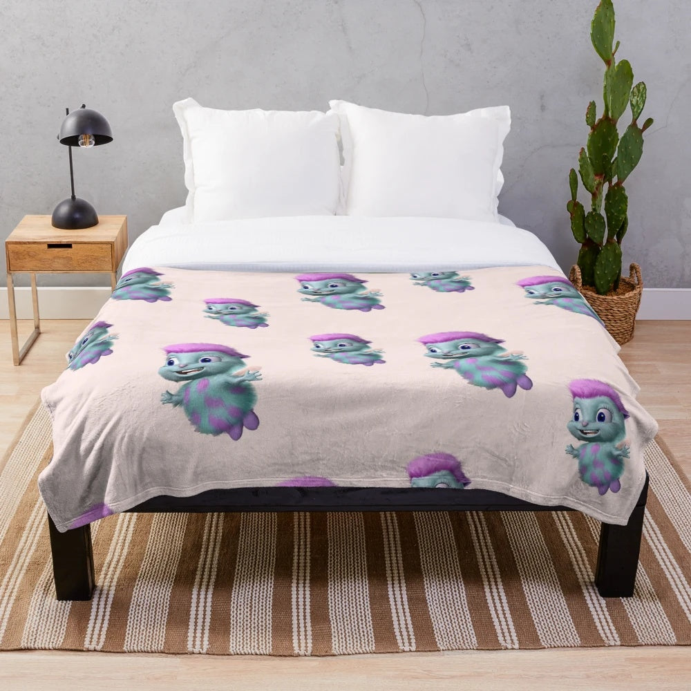 Bibble-inspired plush blanket with soft, cozy fabric