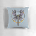 Pillow featuring a biblically accurate angel with sword and wings, perfect for a heavenly home decor touch.
