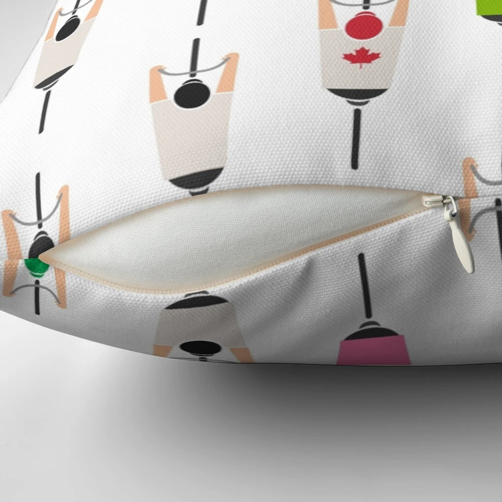 Bicycle squad graphic pillow with silhouette design of bikers on a road.