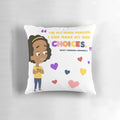 Big Mouth Missy Quote Pillow with Empowering Cartoon Character