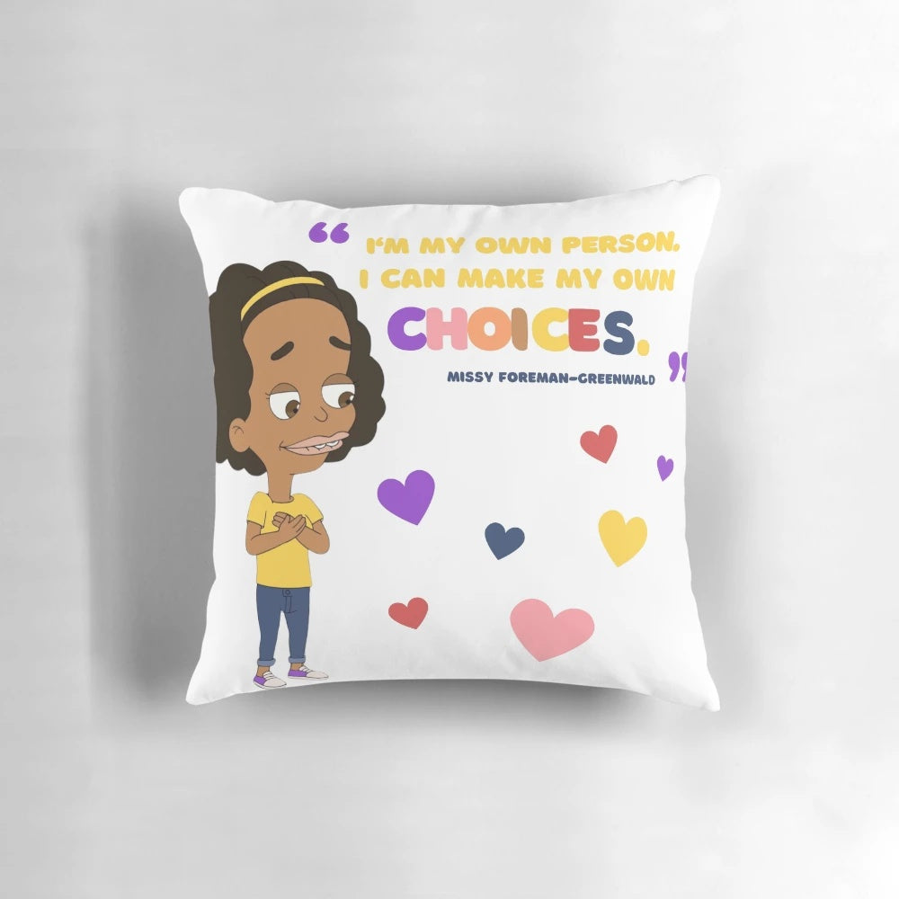 Big Mouth Missy Quote Pillow with Empowering Cartoon Character