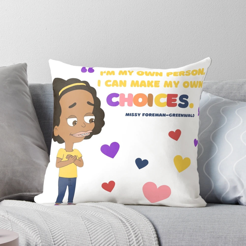 Big Mouth Missy Quote Pillow with Empowering Cartoon Character