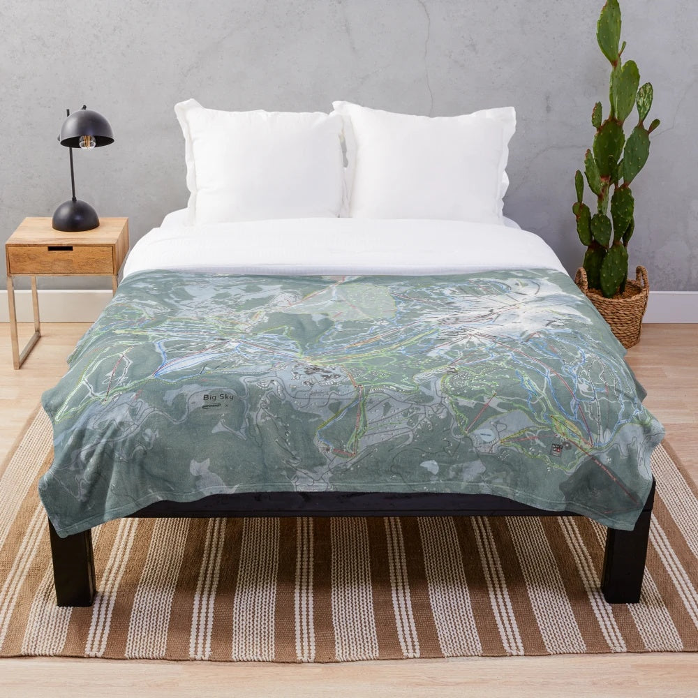 Big Sky Resort plush blanket with detailed trail map design