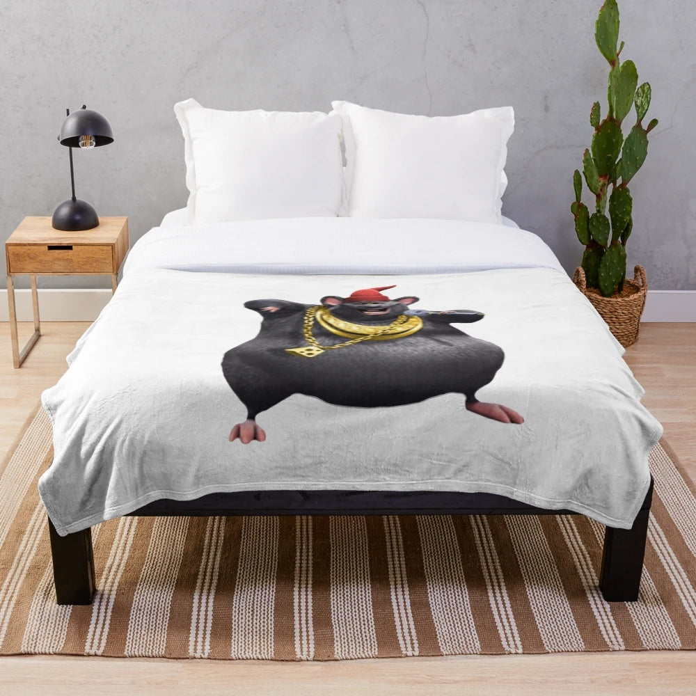 Biggie Cheese inspired plush blanket with cartoon farm animal characters