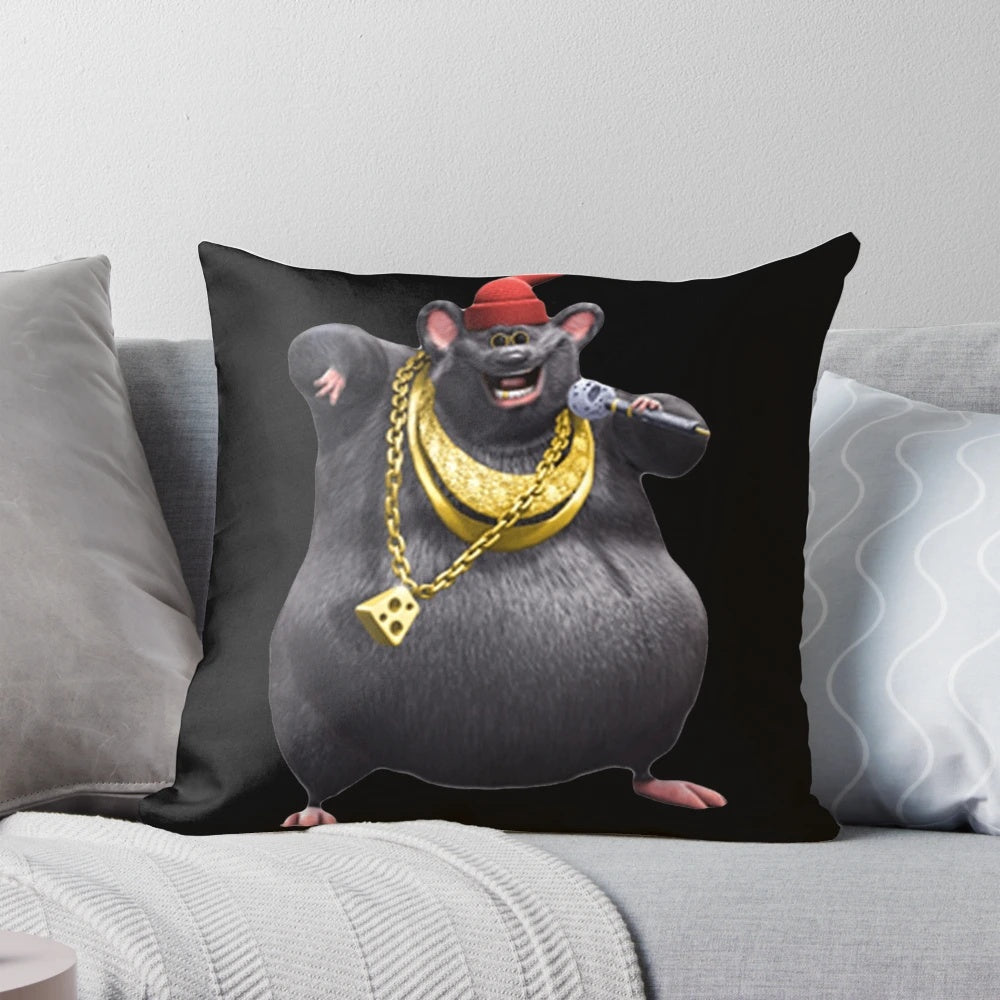 Biggie Cheese Rat Plush Pillow, a Ratatouille-themed home decor item featuring a soft, cuddly cheese-loving rat character.