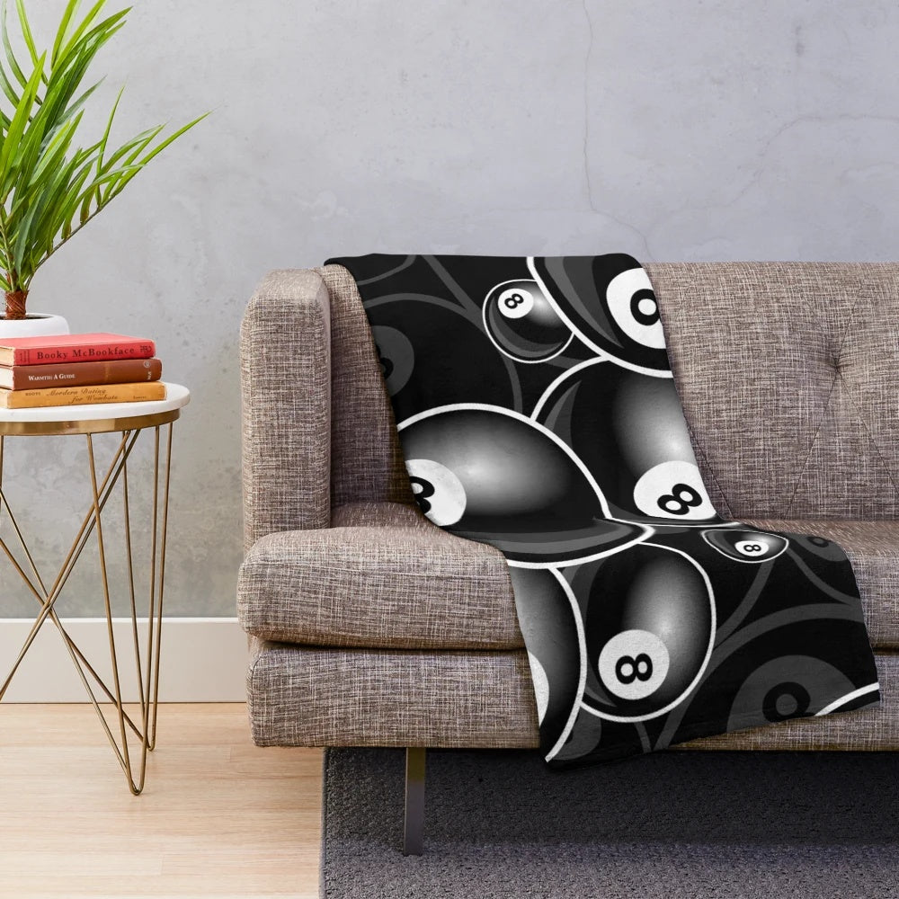 Billiards Black 8 Ball Plush Blanket for Pool Game Enthusiasts