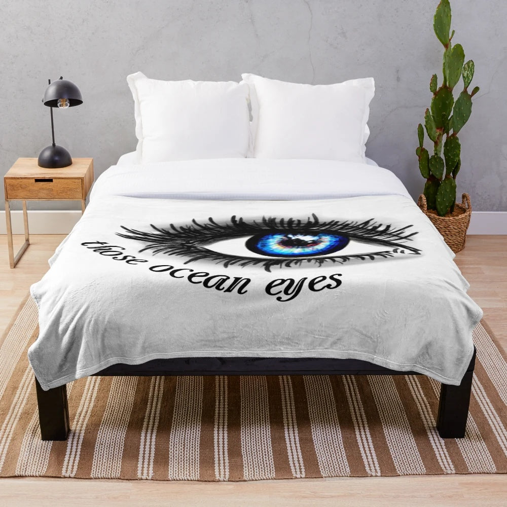 Ocean themed plush blanket featuring Billie Eilish's "Ocean Eyes" design