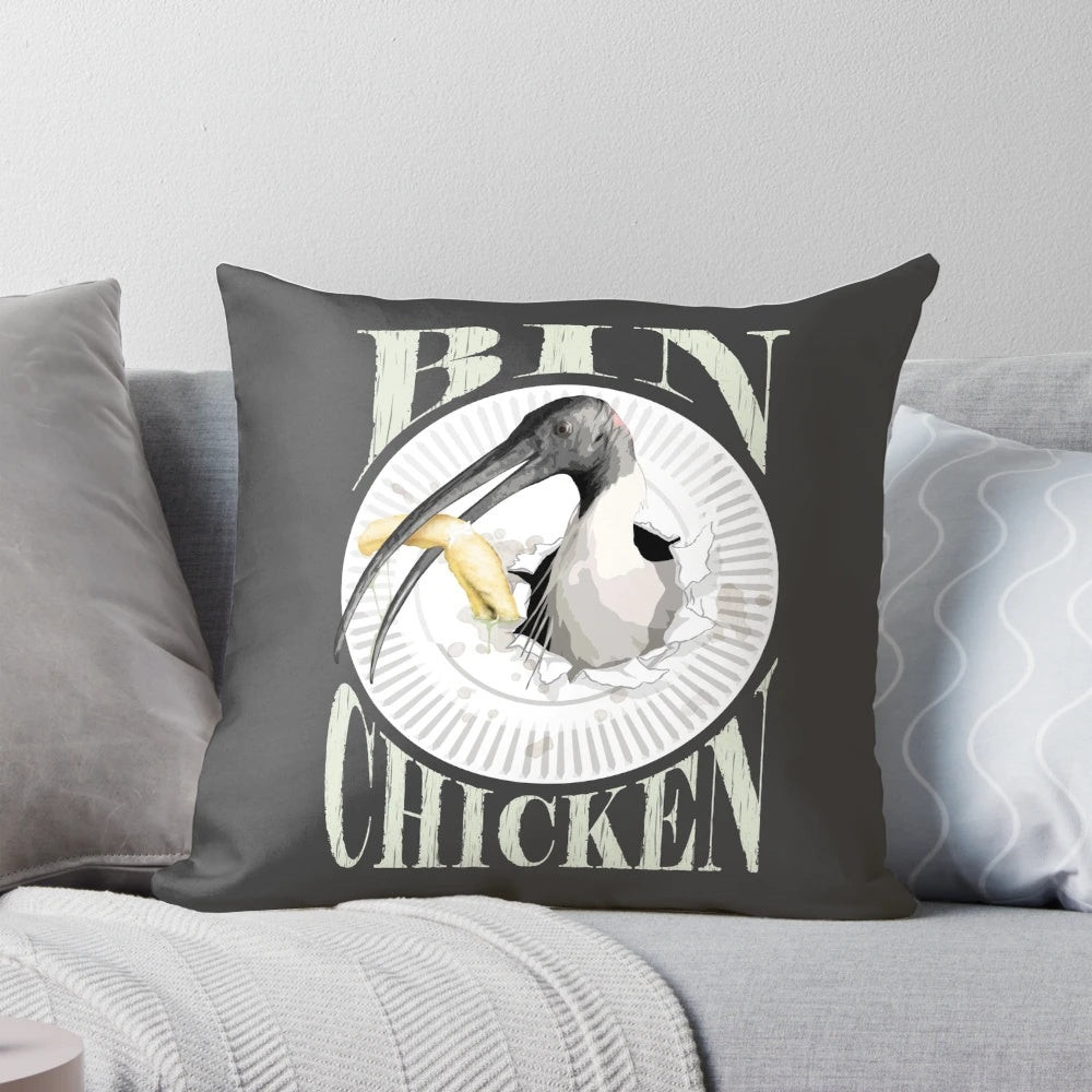 Soft and plush bin chicken/white ibis pillow, a humorous Australian bird meme