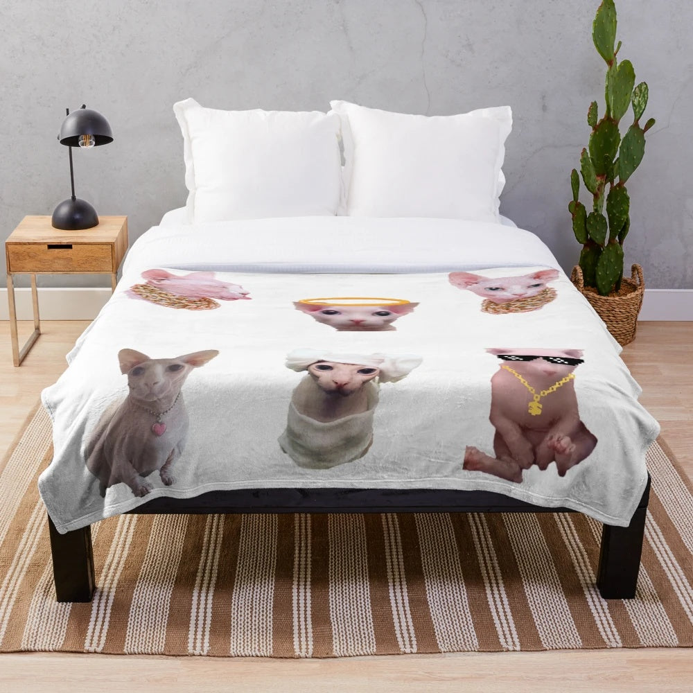 Bingus cat plush blanket with a pack of 6 cat stickers