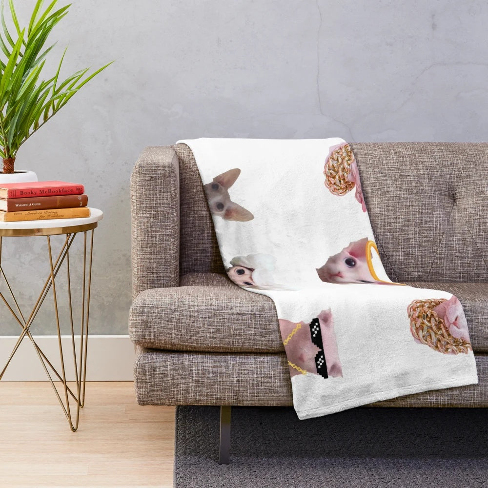 Bingus cat plush blanket with a pack of 6 cat stickers