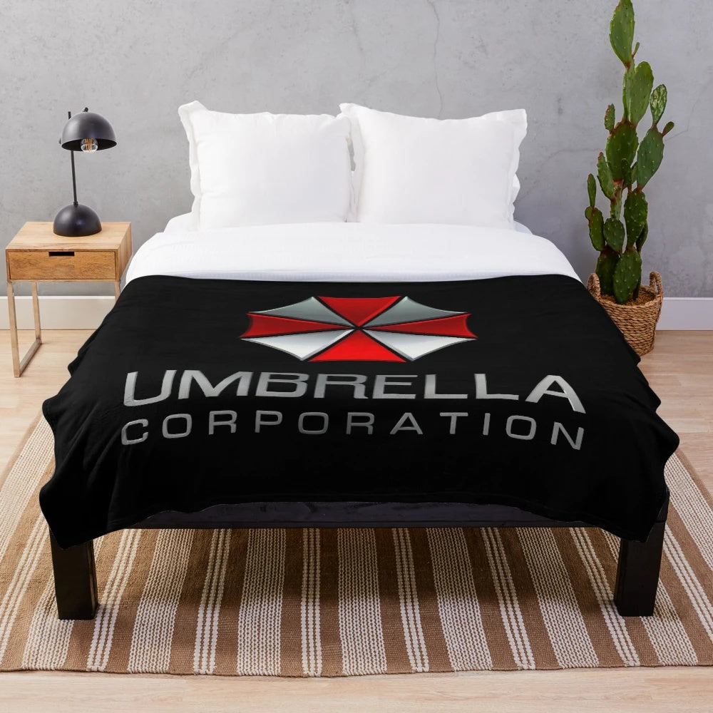 Biohazard themed executive plush blanket with Umbrella Corporation logo