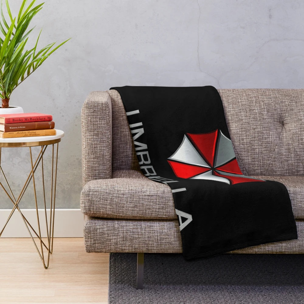 Biohazard themed executive plush blanket with Umbrella Corporation logo