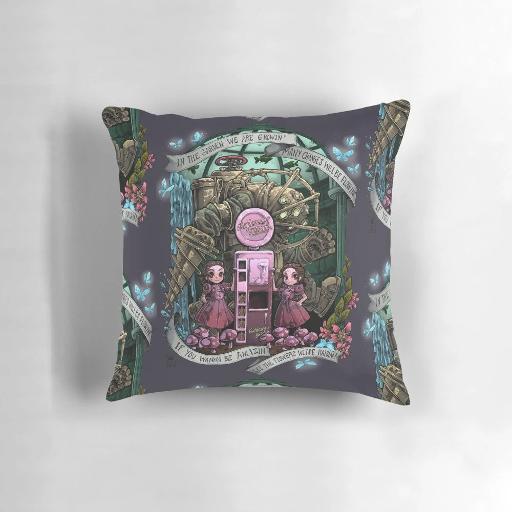 Bioshock-inspired Gatherer's Garden pillow featuring the iconic Big Daddy character