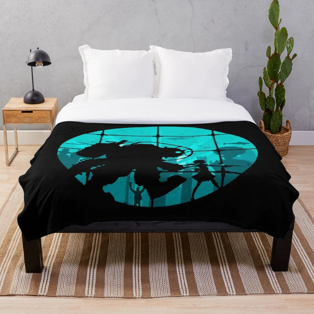 Bioshock blue plush blanket with game-inspired design