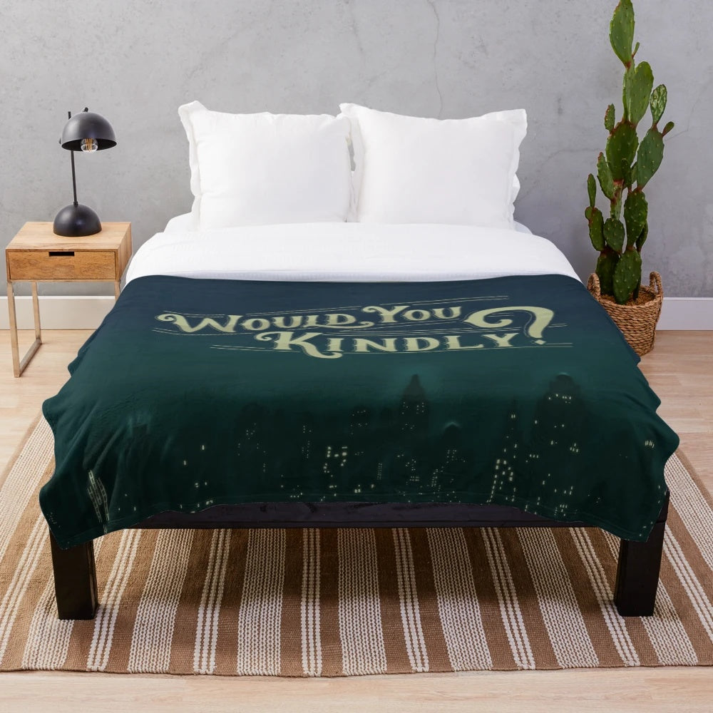 Bioshock-themed plush blanket with hand-lettered quote