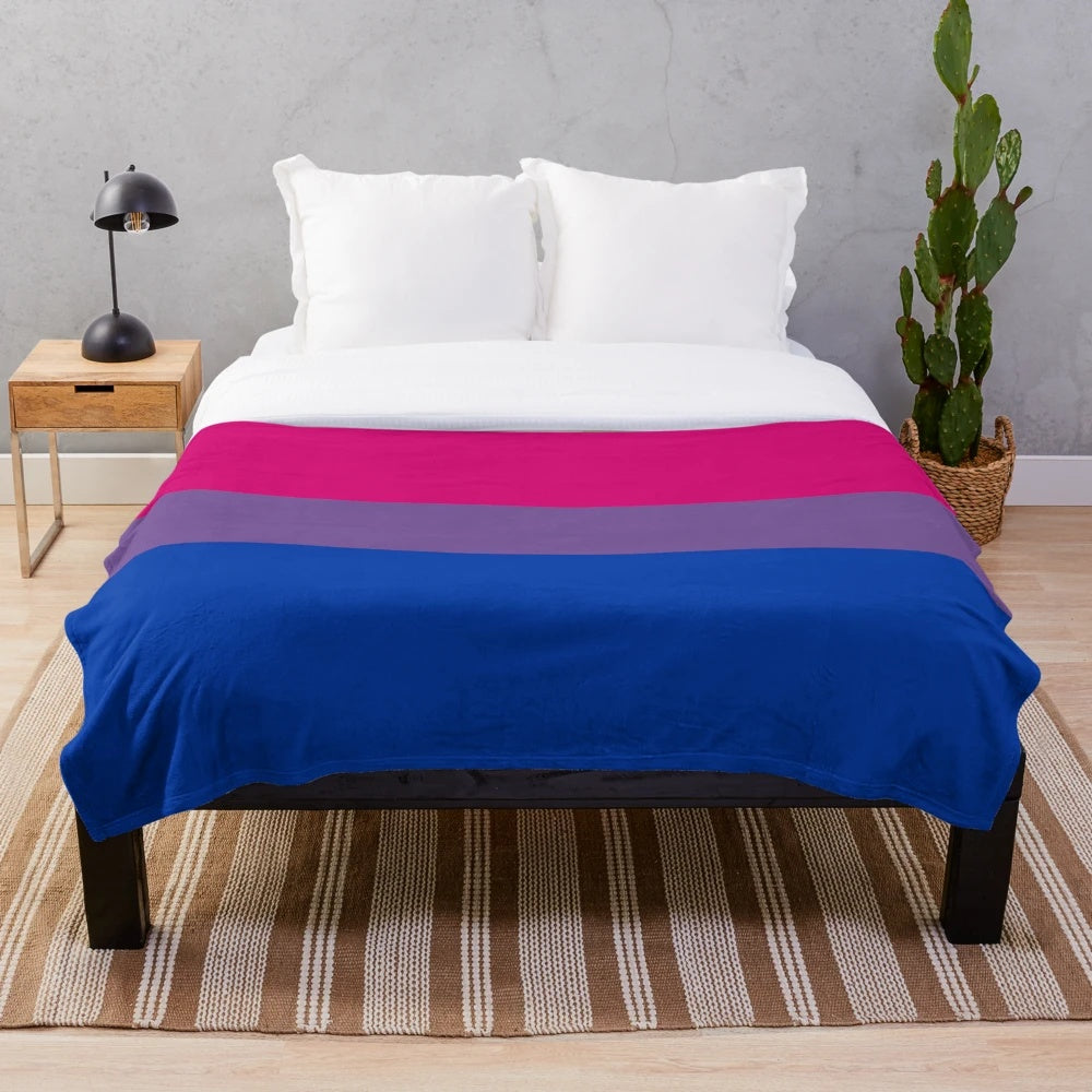 Bisexual pride flag plush blanket with soft, cozy texture
