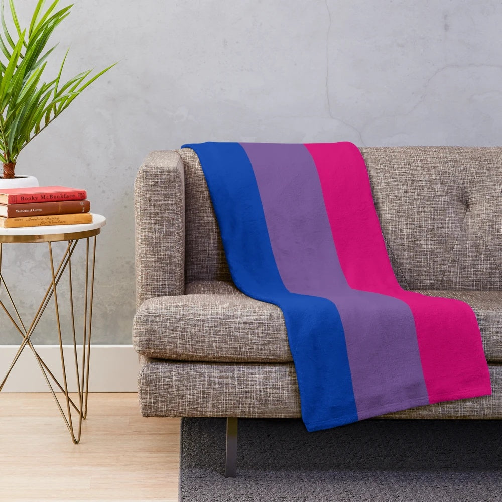 Bisexual pride flag plush blanket with soft, cozy texture