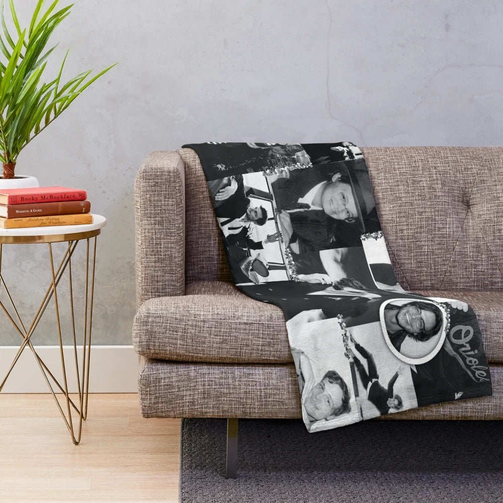 Black and white collage plush blanket with images of actor Matthew Gray Gubler