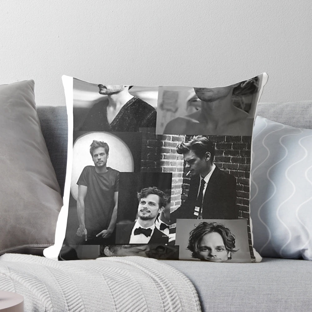 Black and white monotone Criminal Minds Spencer Reid pillow