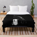 Black and white plush blanket with a raven design, inspired by the gothic literature of Edgar Allan Poe