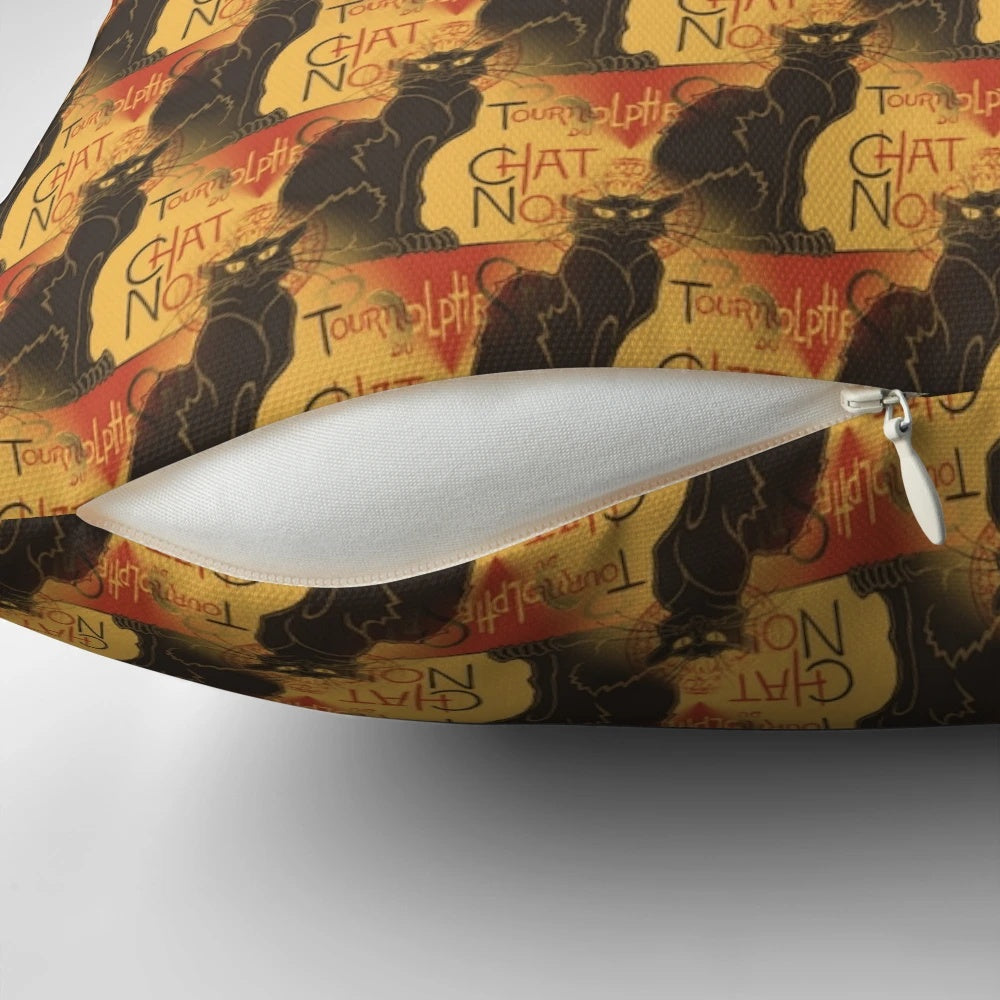 Vintage Black Cat Tour by Rodolphe Salis Pillow featuring art nouveau-inspired cat illustration