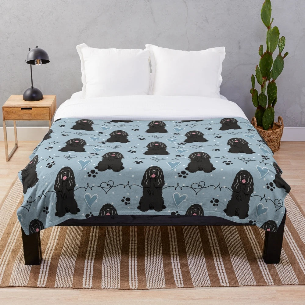 Soft and cozy black cocker spaniel plush blanket