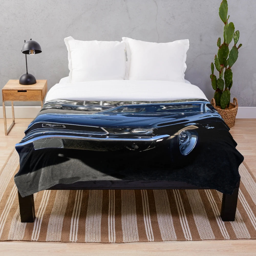 Black Ford Mustang-inspired plush blanket