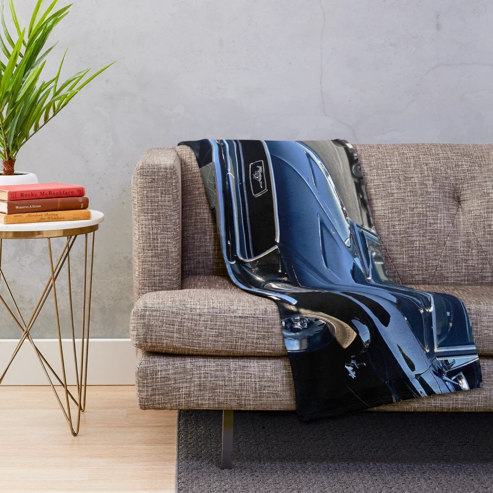 Black Ford Mustang-inspired plush blanket