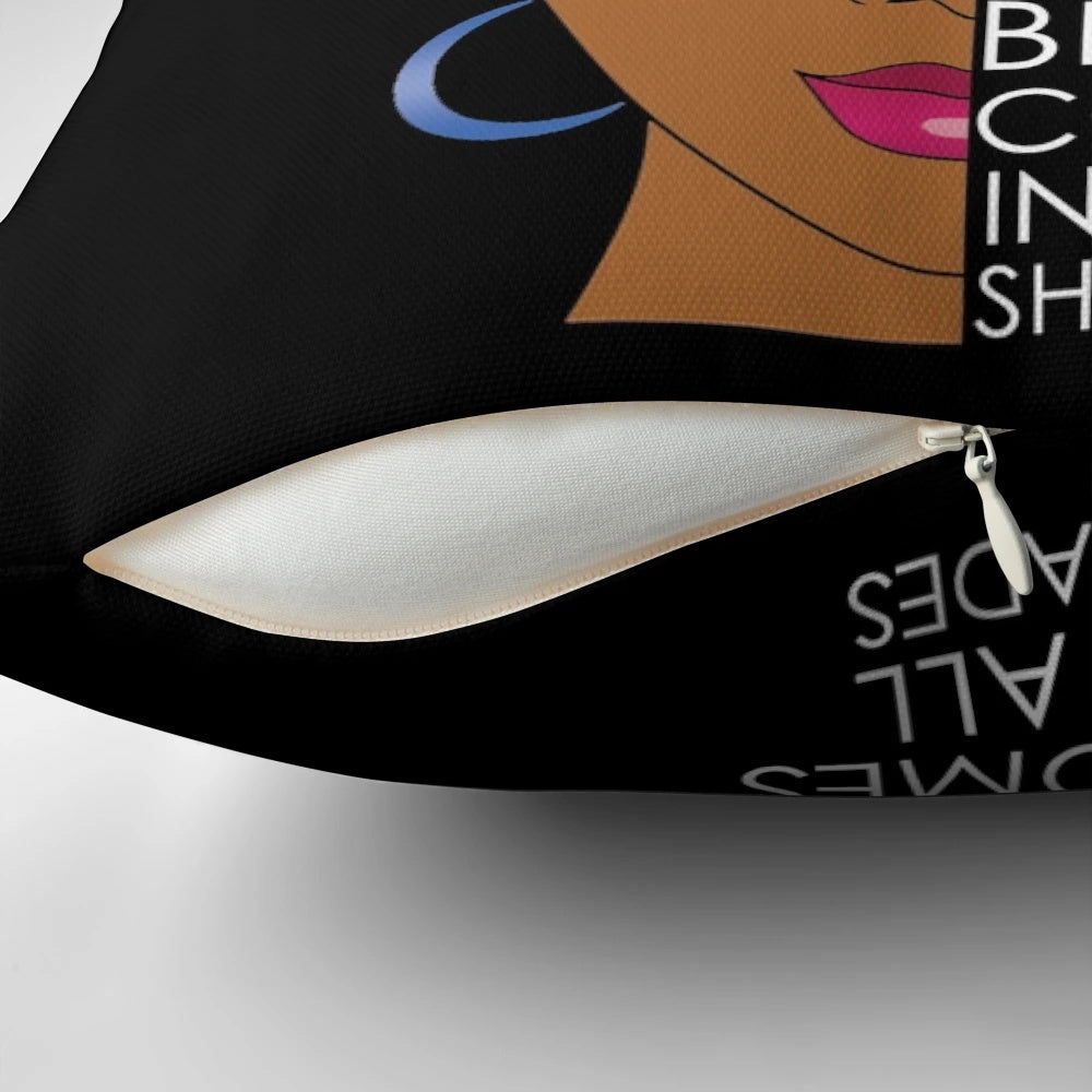 Black melanin queen decorative throw pillow with afrocentric, ethnic design