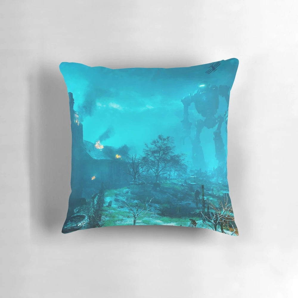 Black Ops Zombies Origins Pillow featuring a giant robot from the popular Call of Duty video game series