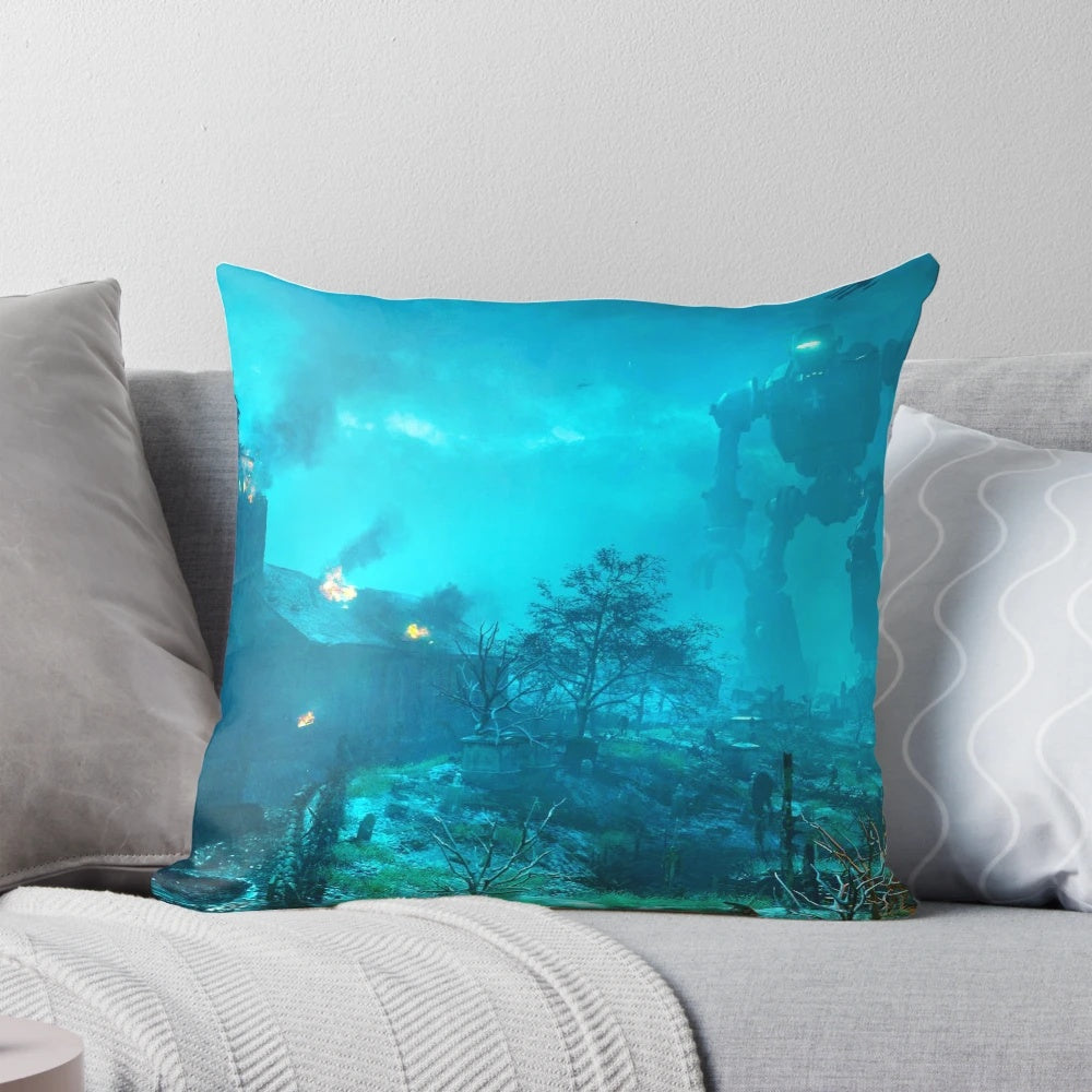 Black Ops Zombies Origins Pillow featuring a giant robot from the popular Call of Duty video game series