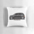 Black pillow featuring a vector illustration of a PT Cruiser car