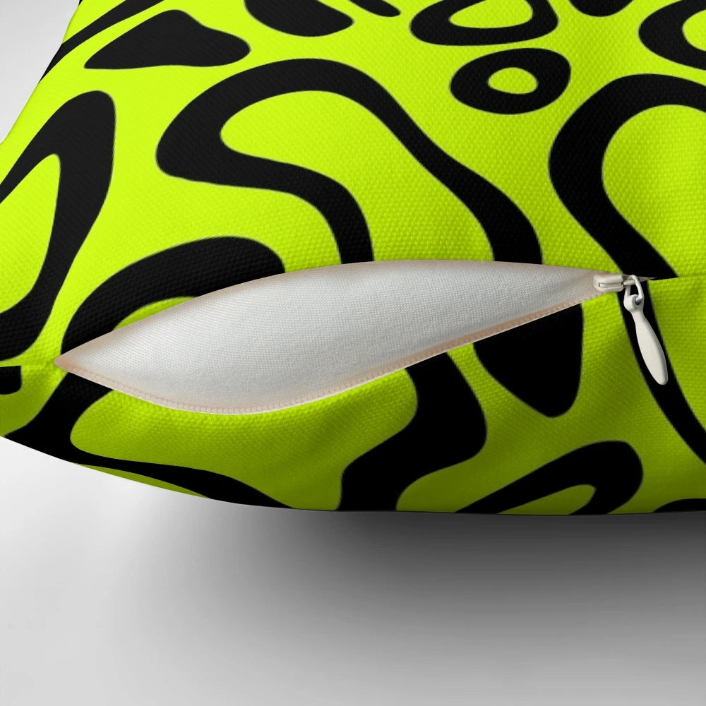 Black decorative pillow featuring a stylized pattern inspired by Lando Norris' Formula 1 helmet