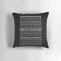 Black and white typography pillow featuring quotes from the TV show Grey's Anatomy