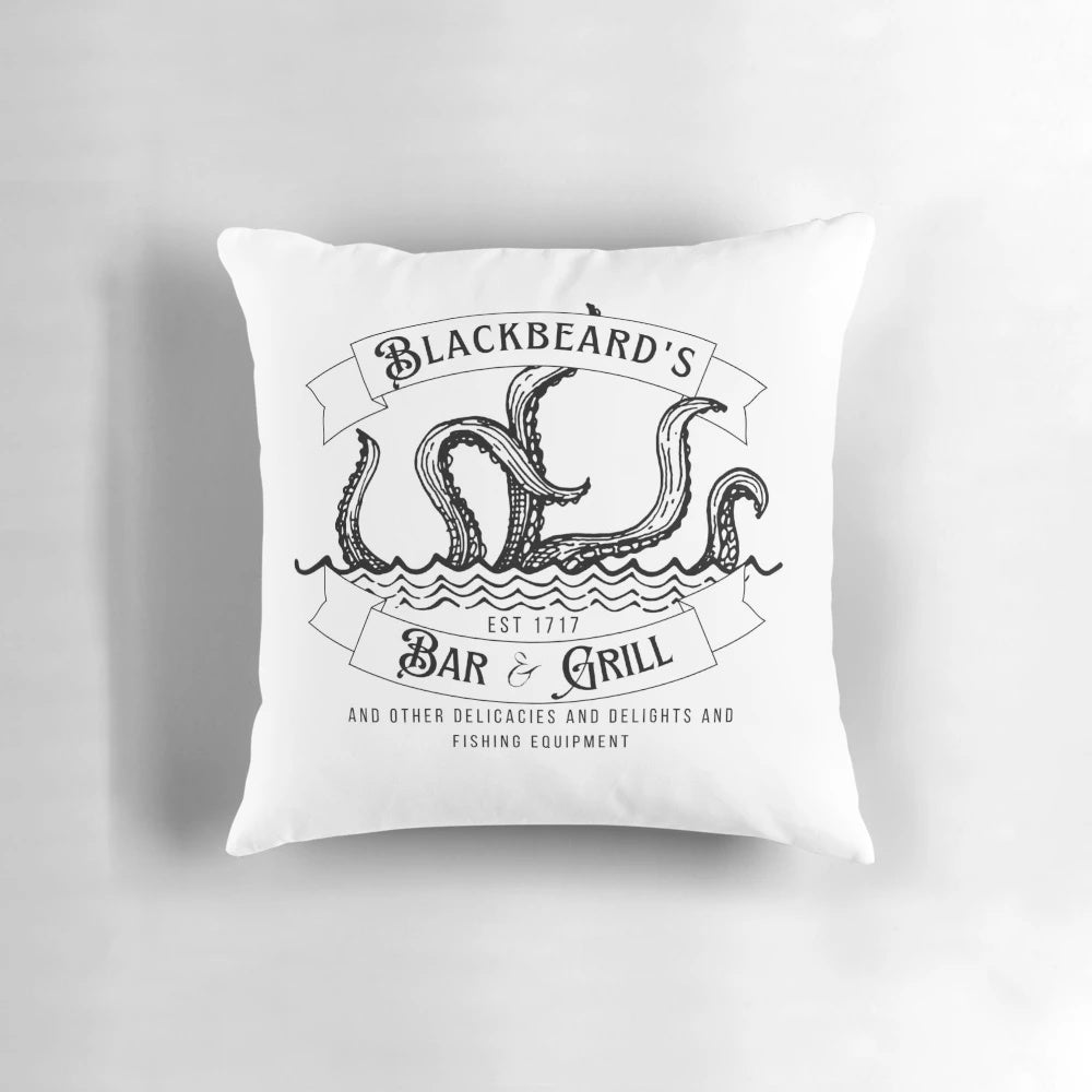 Blackbeard's Pirate-Themed Coastal Decor Pillow with Iconic Imagery from "Our Flag Means Death